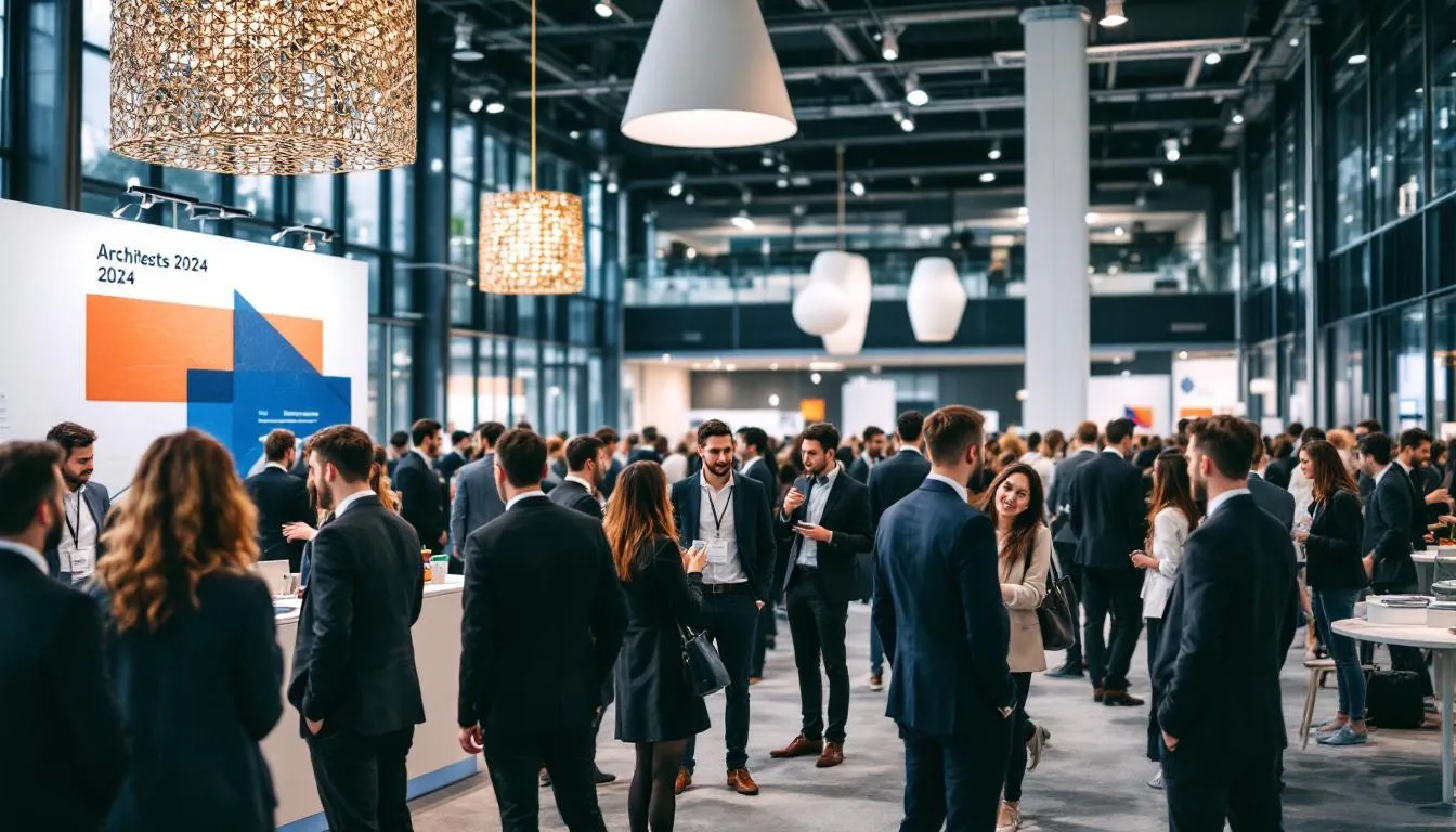 A group of architecture students is networking at a professional event, engaging in conversations that foster career development and personal growth. They are building professional relationships and sharing ideas to enhance their technical skills and explore future career paths.