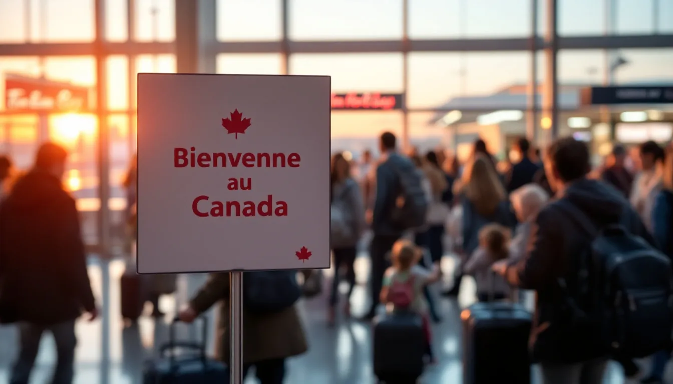 A visual representation of re-entering Canada for permanent residents, showing a blurred view of a Canadian airport.