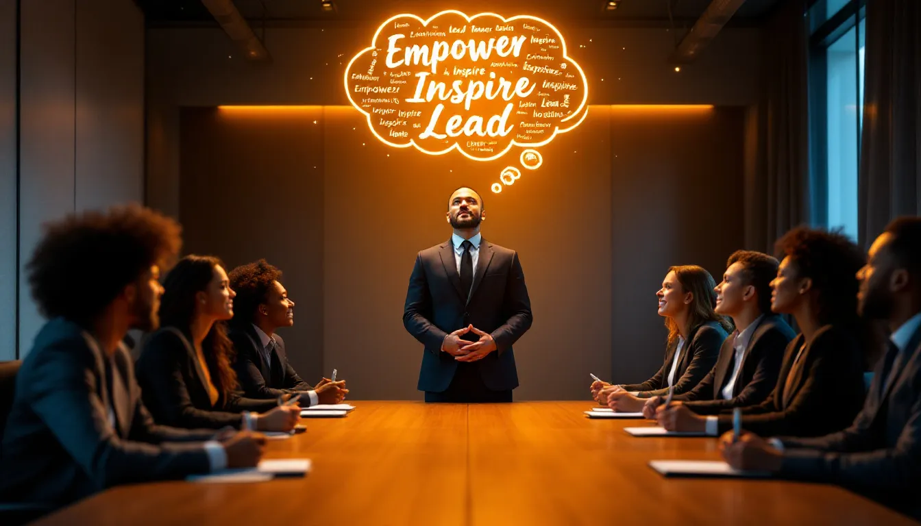 A team leader demonstrating influence and persuasion in a meeting.
