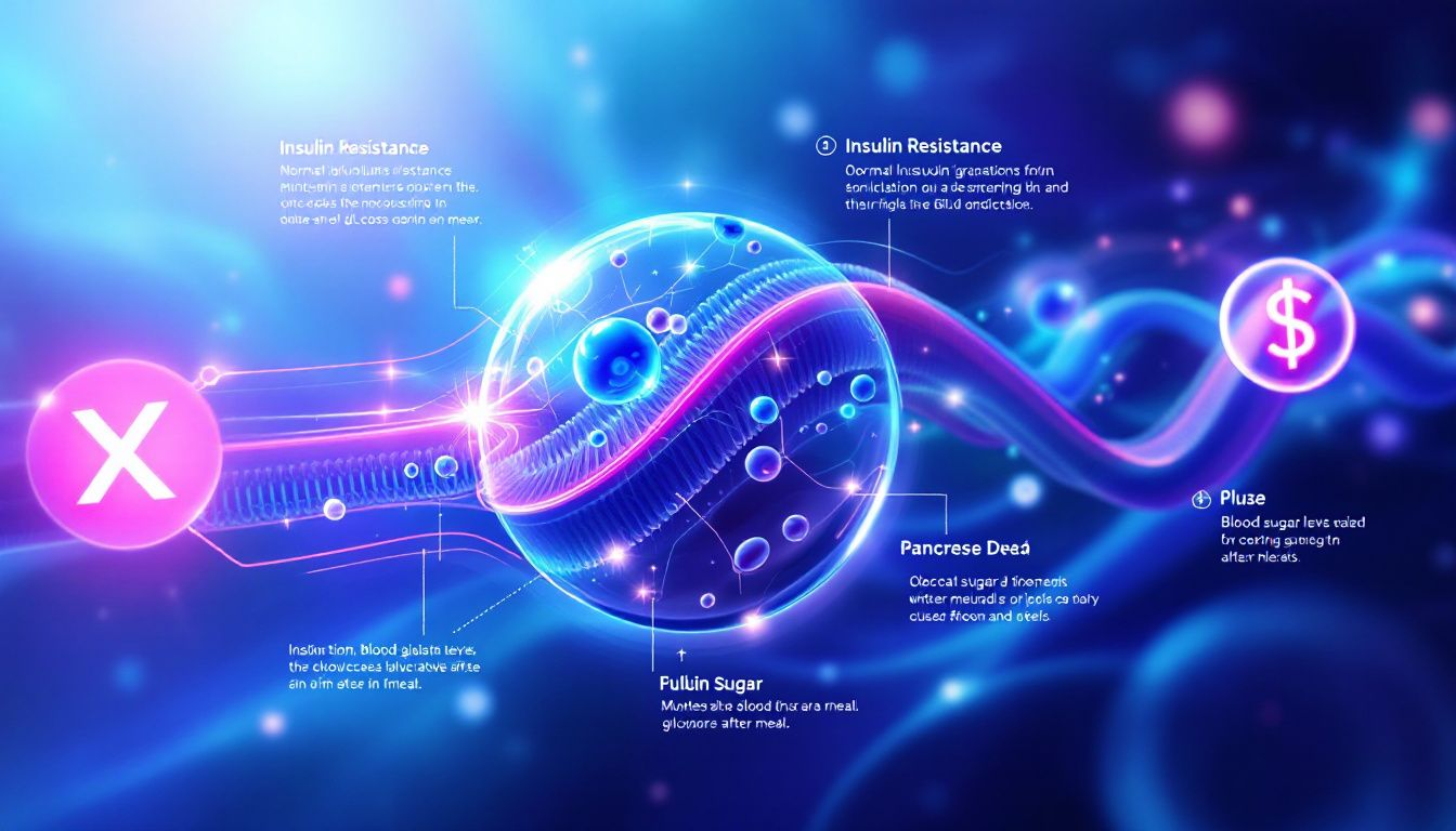 An infographic illustrating the concept of insulin resistance and its impact on blood sugar levels.