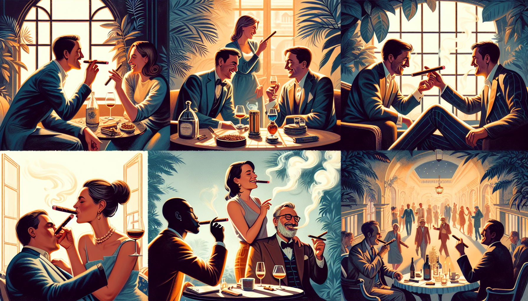 An illustration of different occasions for enjoying premium cigars.