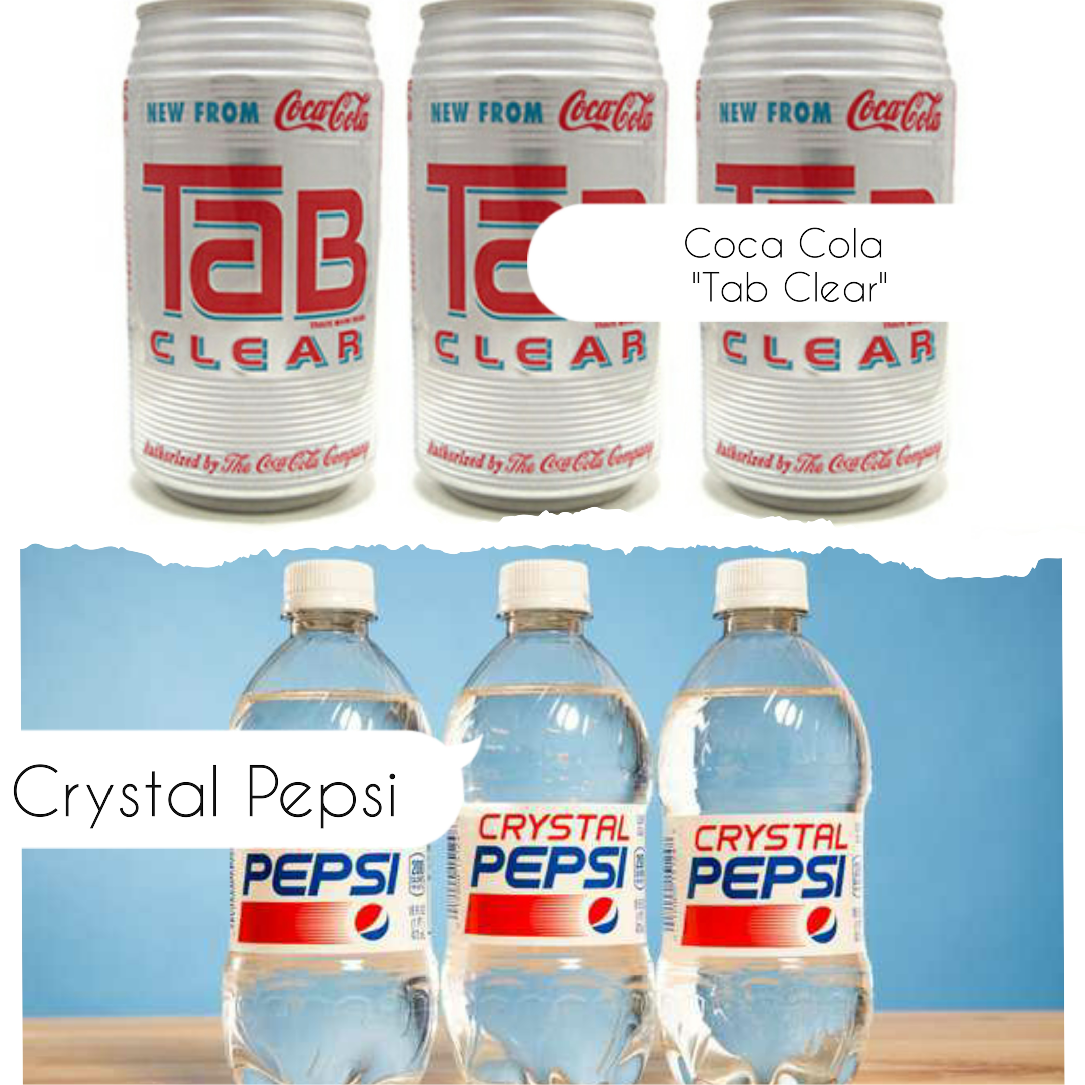 Crystal Pepsi and Tab Clear 