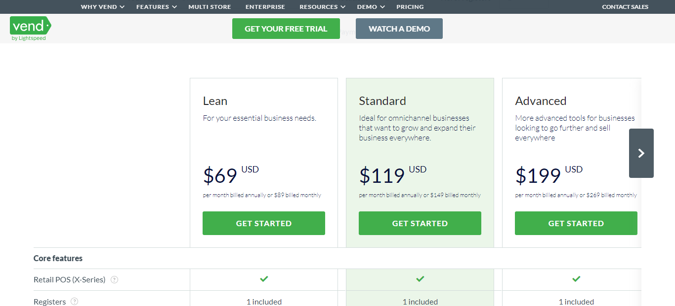 Vend by Lightspeed POS pricing and plans comparison
