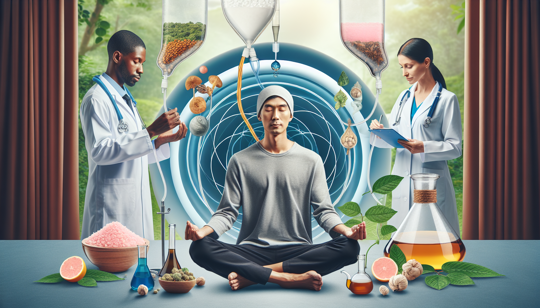 Integrative medicine concept with herbal medicine and cancer treatment