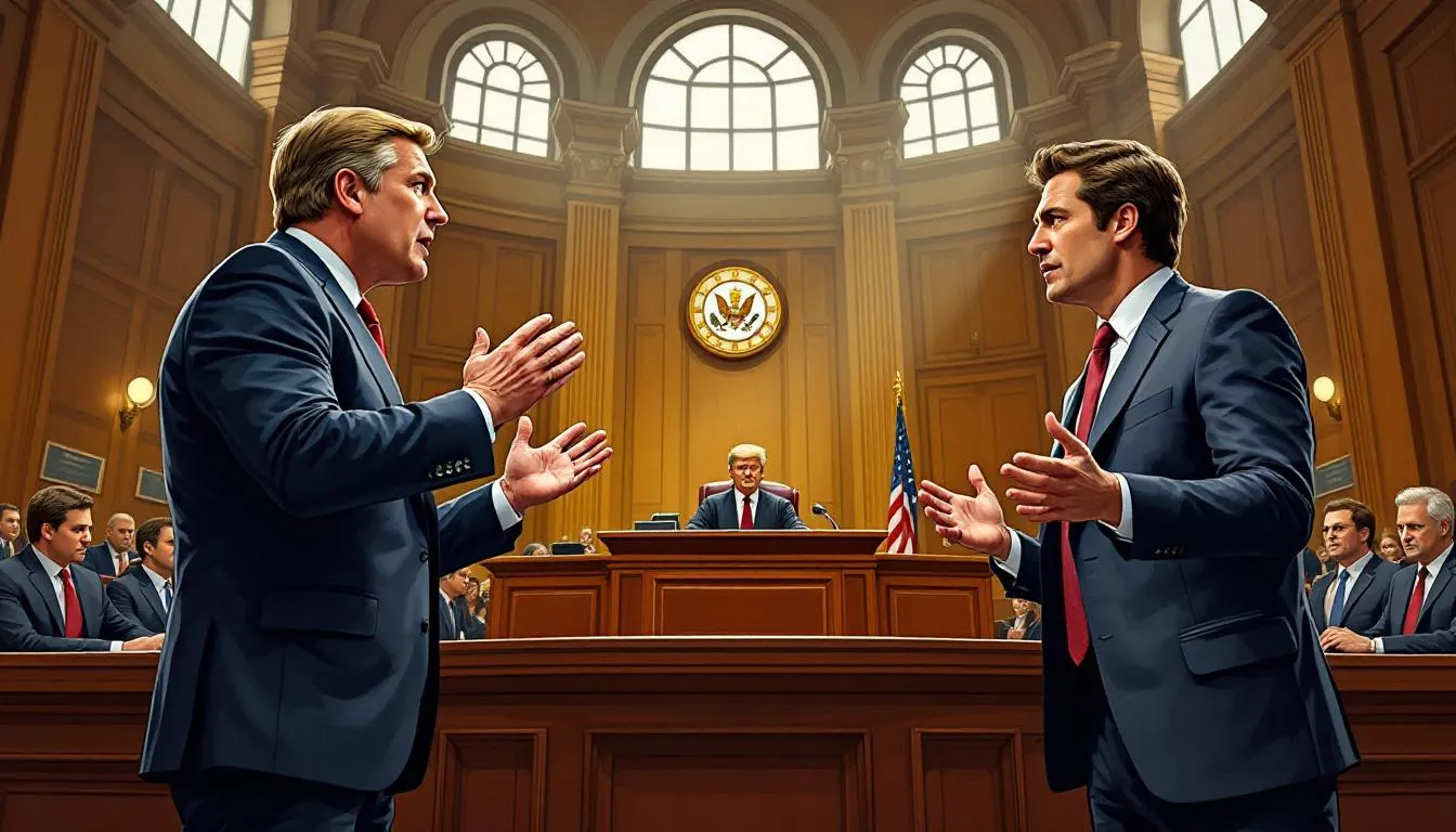 An illustration depicting a courtroom scene where temporary orders of protection are being discussed.