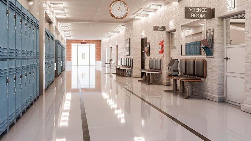 School hall with tiled floors