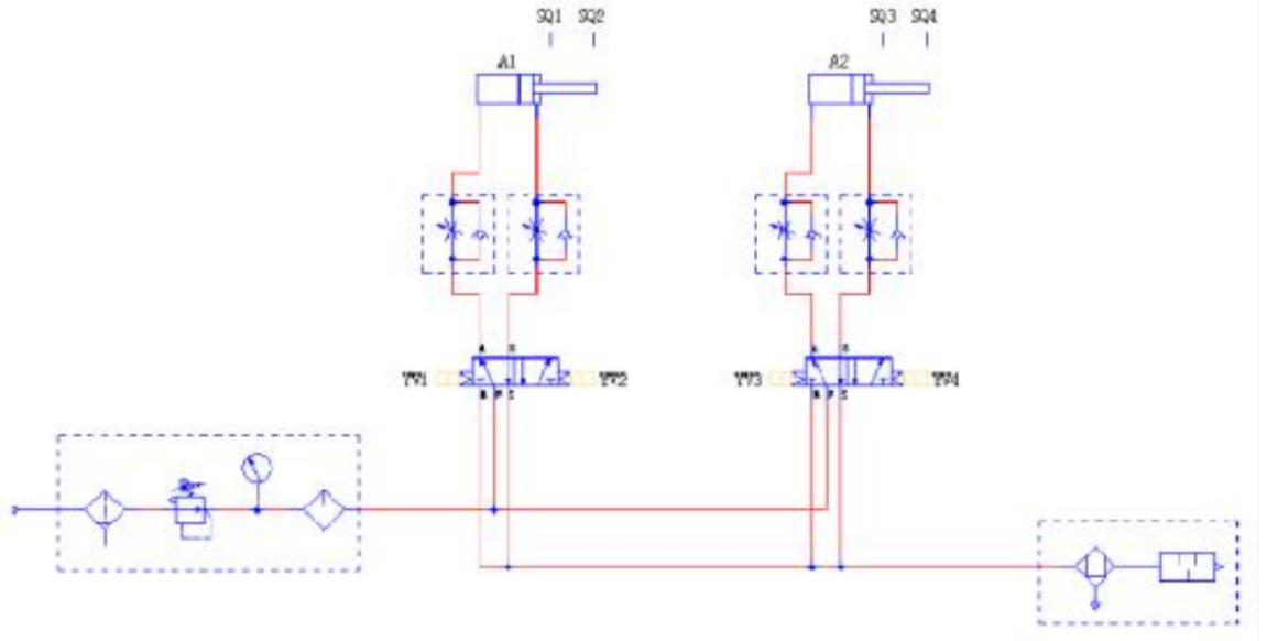Wiring diagram of double-acting cylinders