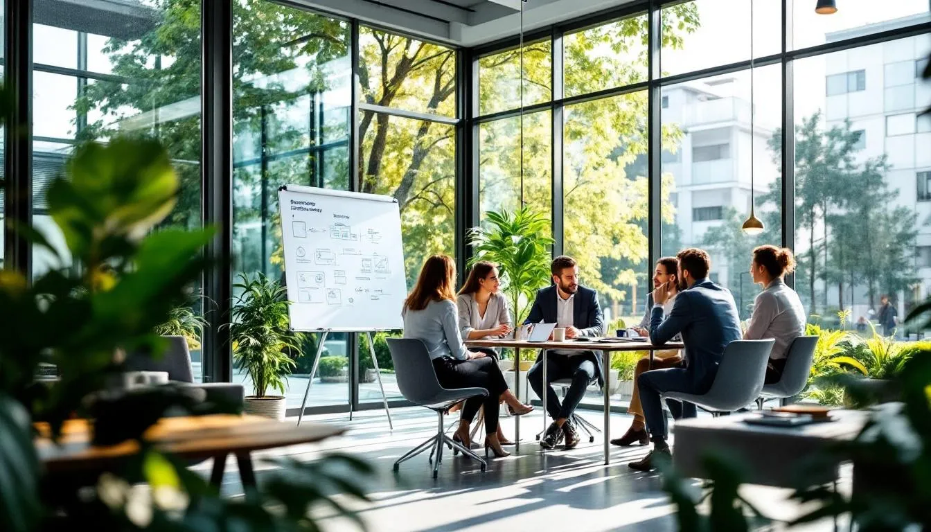 In this image, a balanced scale symbolizes the need to weigh innovation against energy efficiency, highlighting the increasing energy consumption associated with artificial intelligence and data centers. The background features elements like renewable energy sources and graphics processing units, representing the ongoing energy transition and the importance of reducing carbon emissions in the tech industry.