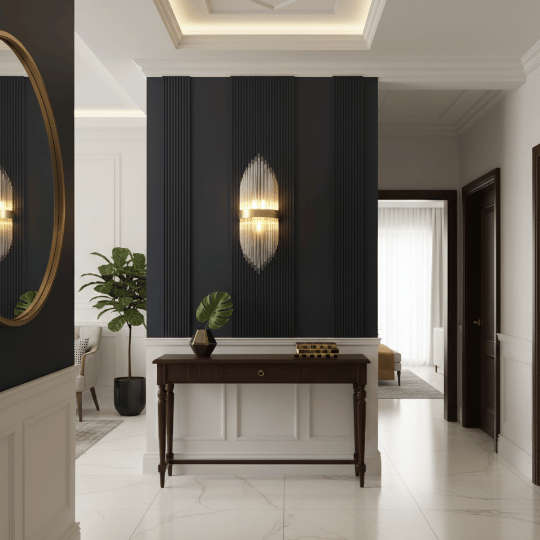 Art Deco vintage wall sconce with ribbed glass shade and brass accents, elegant vintage lighting idea for a hallway.