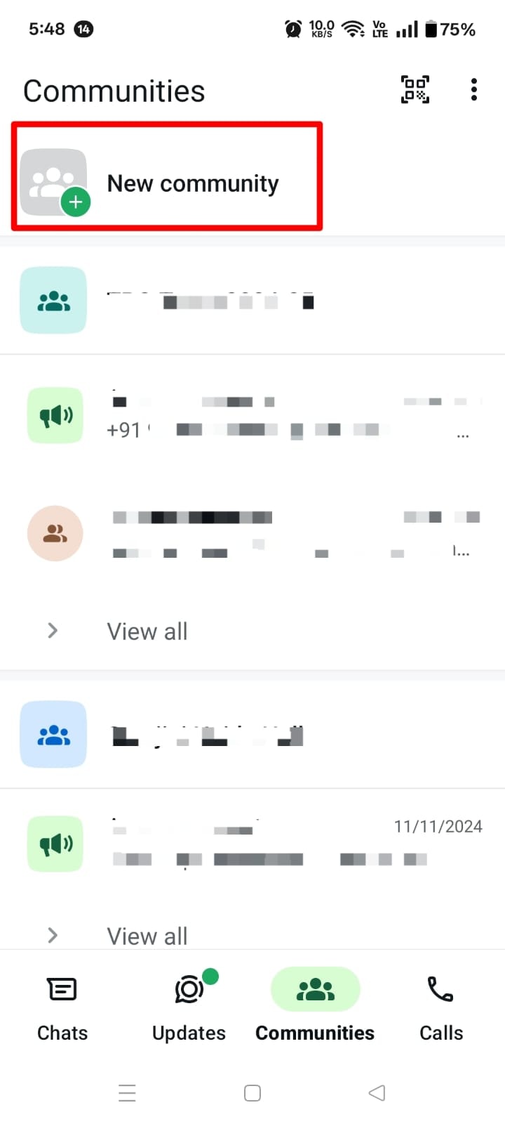 Step 2: Tap “New community” or “Get started”