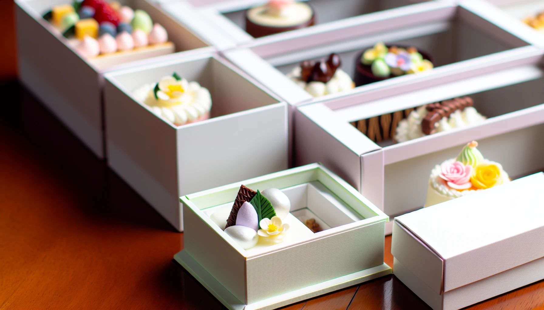 Different sizes of bento cake boxes displayed together