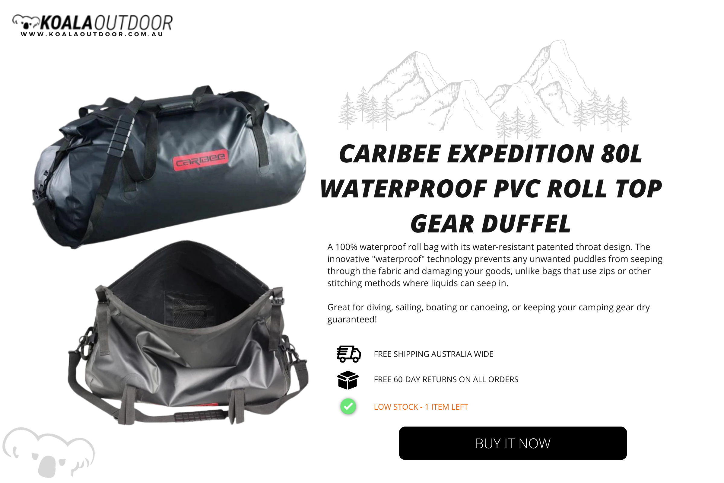 Caribee Expedition 80L Waterproof PVC Roll Top Gear Duffel