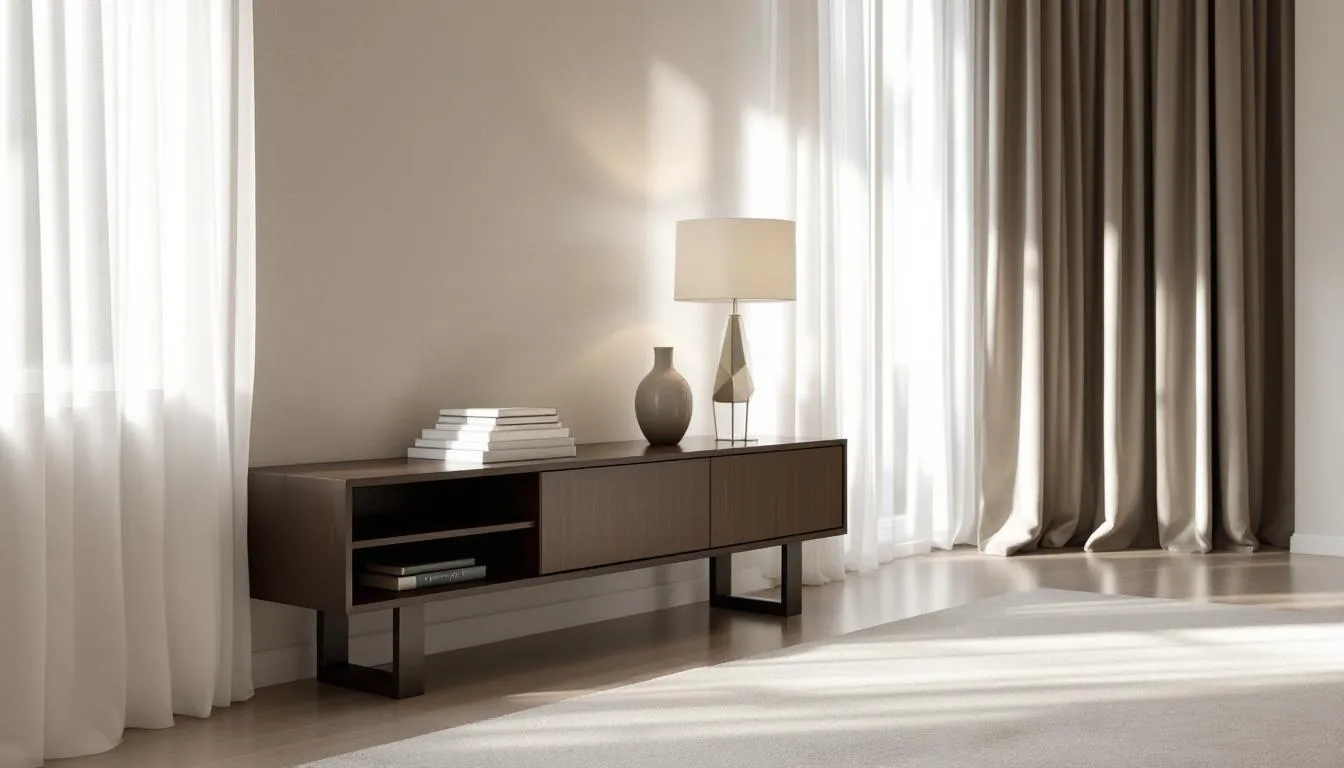 Decor and lighting enhanced by a well-placed sofa table.