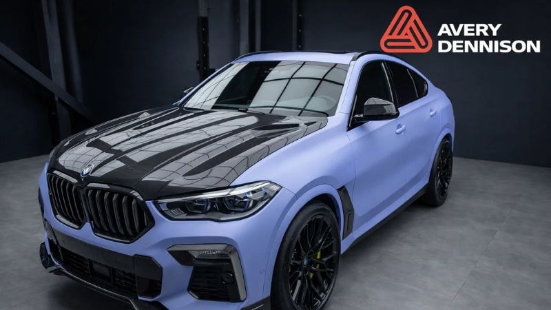 A car wrapped in glossy vinyl film by Avery Dennison