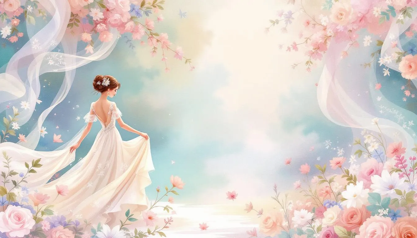 A color palette of romantic dress options for weddings.