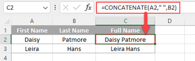 Using CONCATENATE function to combine cell values