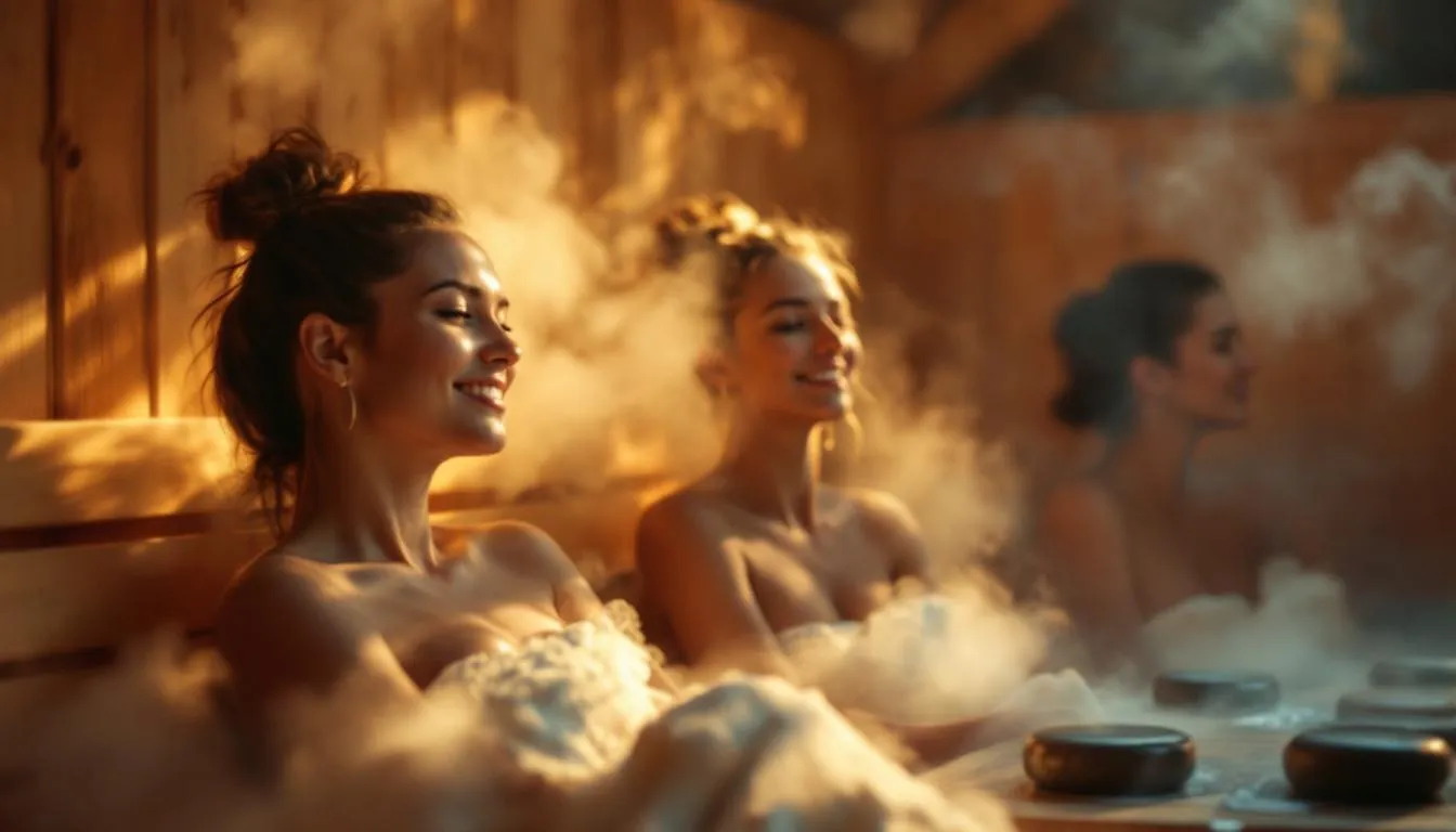 An afternoon sauna session with people relaxing inside, showcasing the rejuvenating effects of midday sauna use.