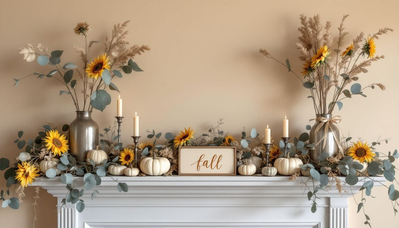 Fall mantel magic with warm colors and textured elements.