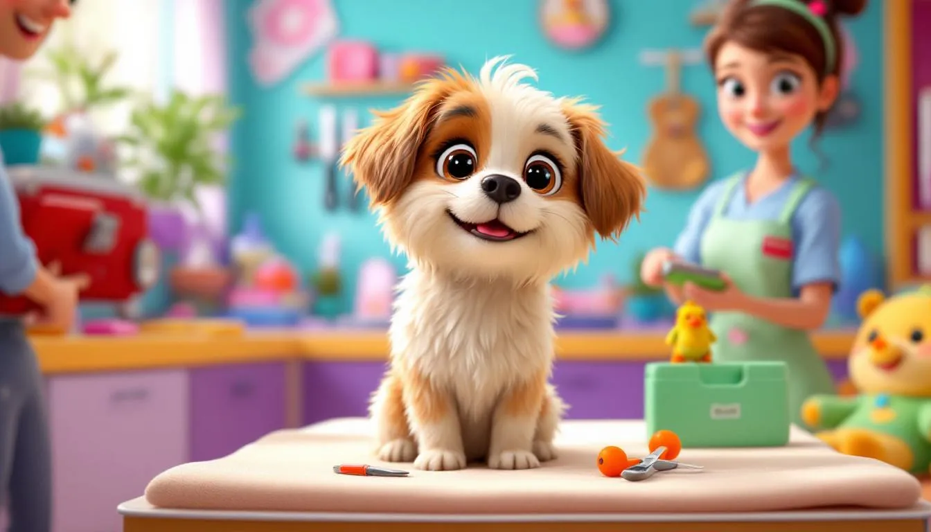 A pet being groomed at a Petco grooming station.