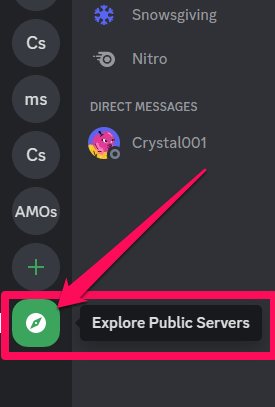 Screenshot showing the Server Discovery button on Discord