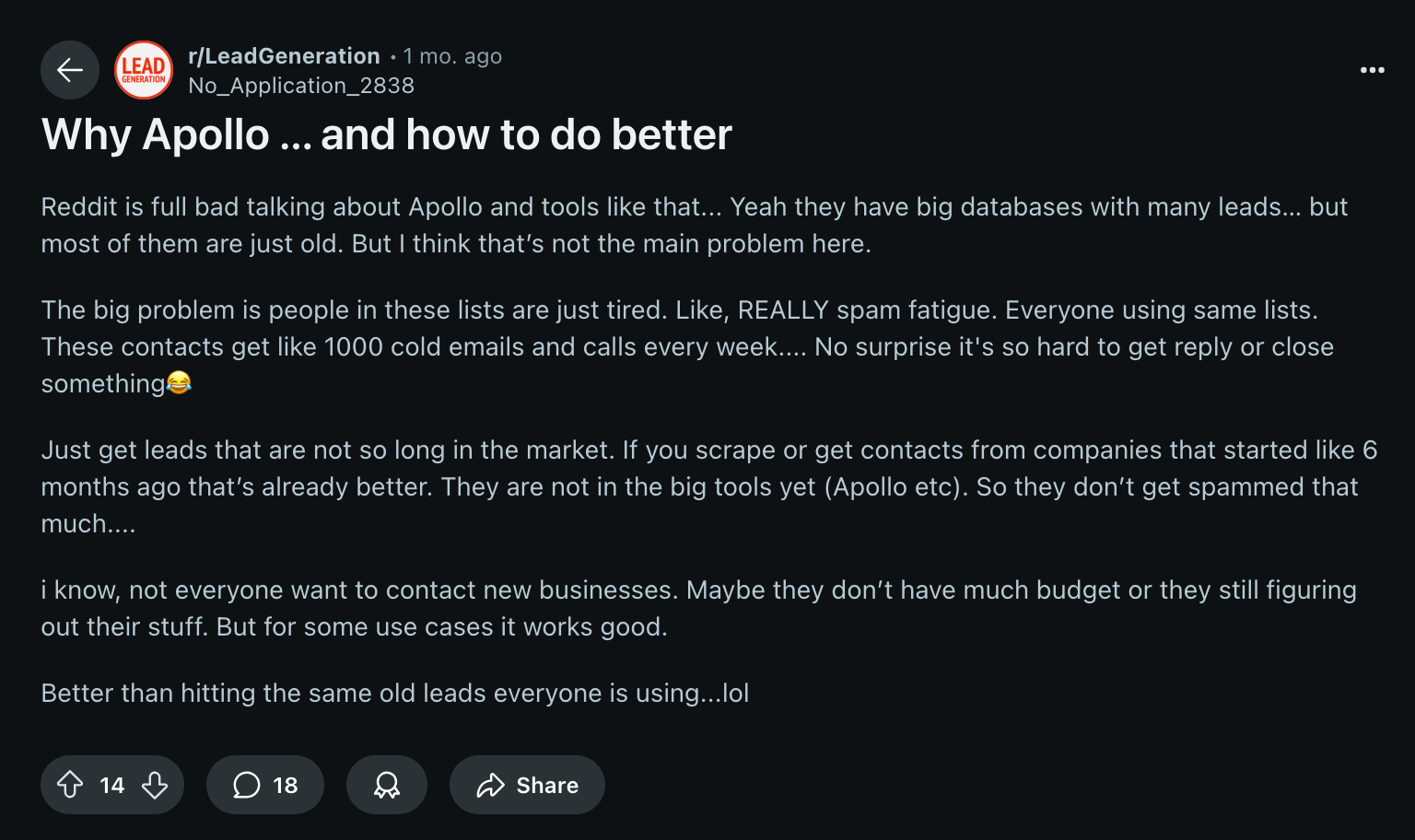 https://www.reddit.com/r/LeadGeneration/comments/1l8o9m8/why_apollo_and_how_to_do_better/