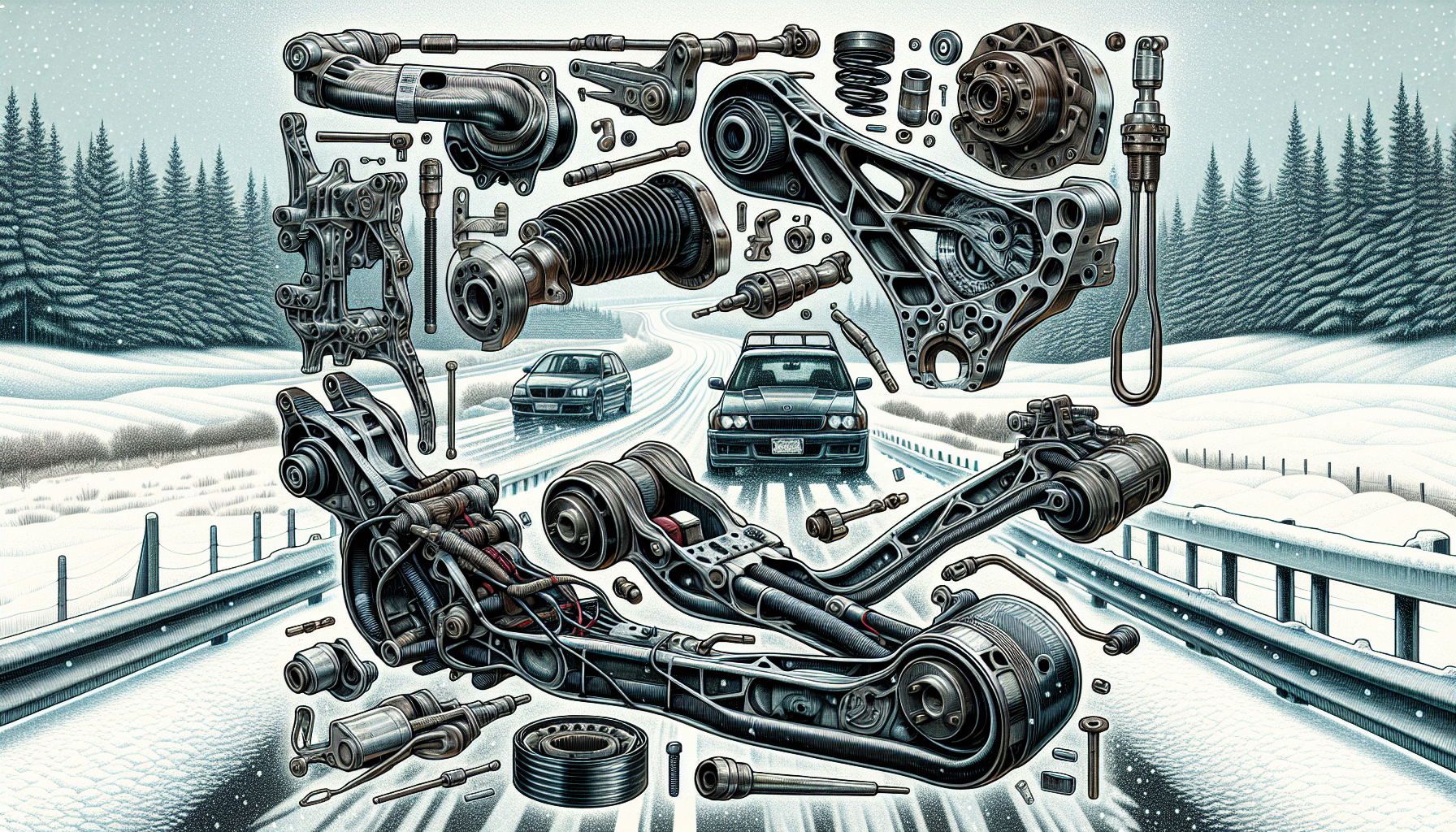 Illustration of car parts affected by rust in New England