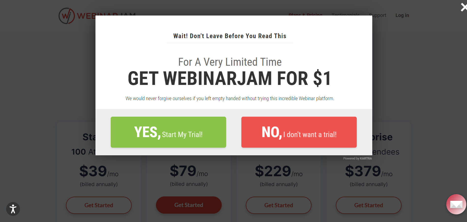 WebinarJam trial for $1