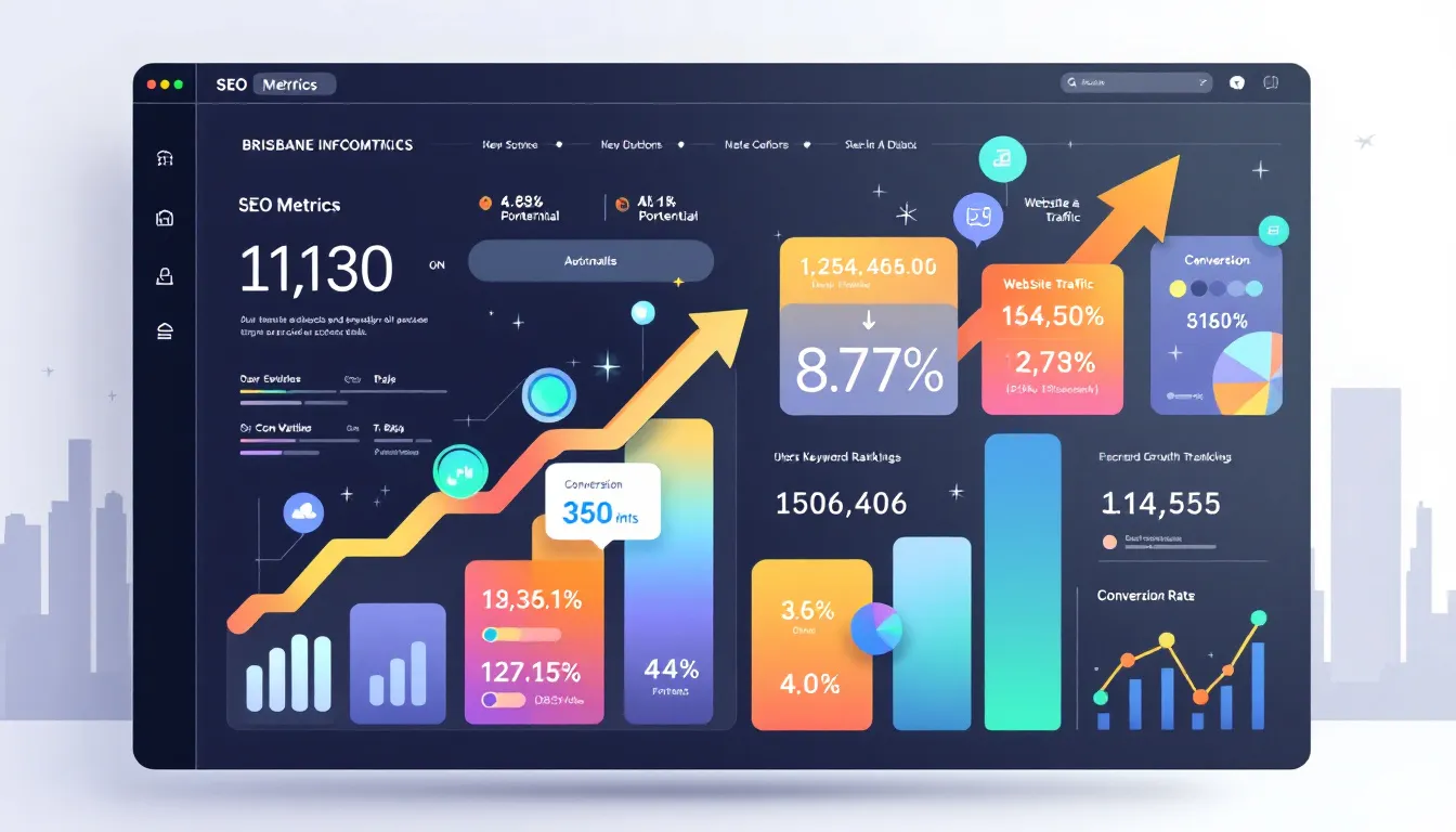 A dashboard displaying SEO metrics for Brisbane businesses. A dashboard displaying SEO metrics for Brisbane businesses.
