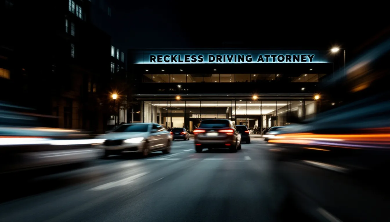 A blurred image of a Chapel Hill traffic scene with a reckless driving attorney's office in the background.
