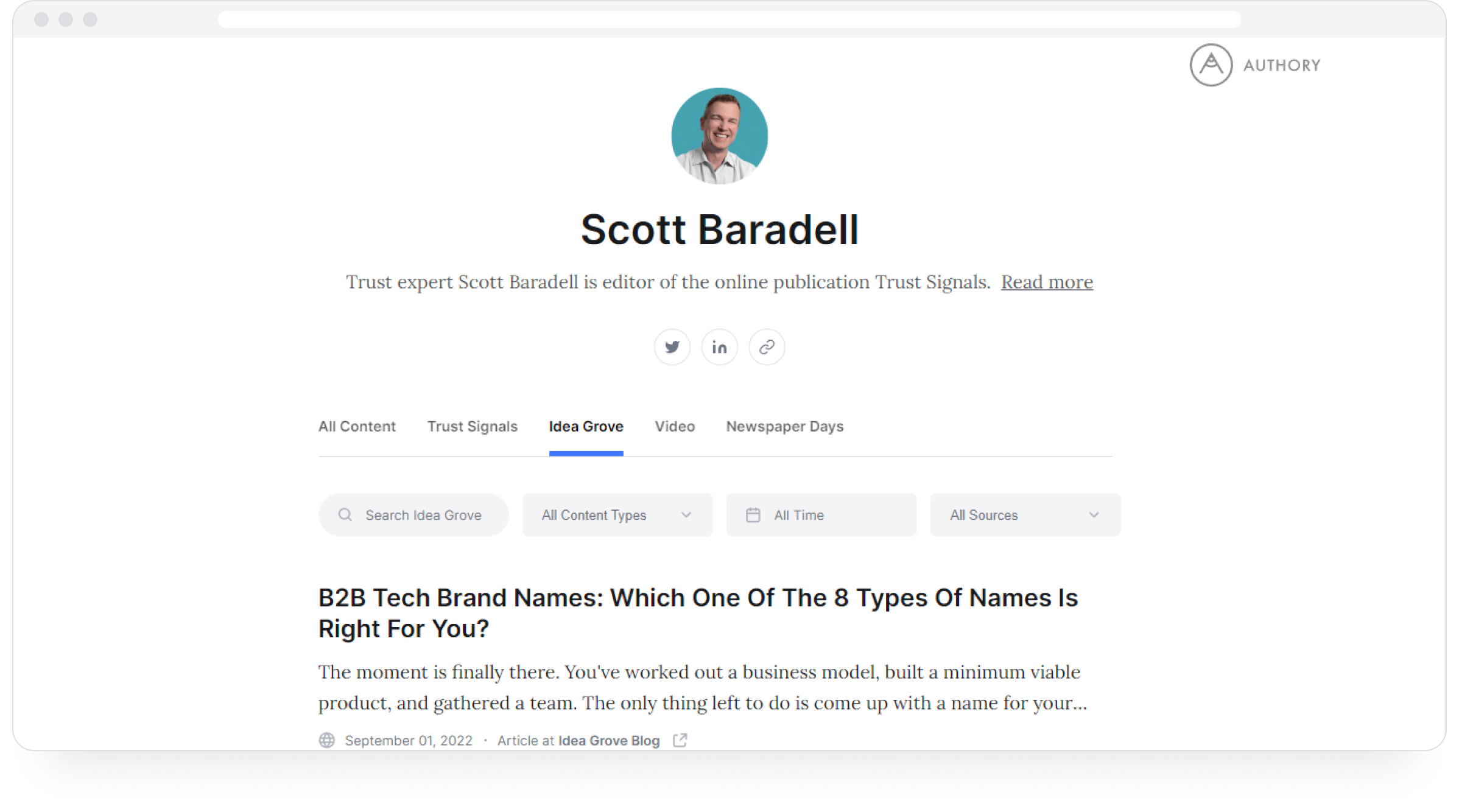 Scott Baradell's content marketing portfolio on Authory