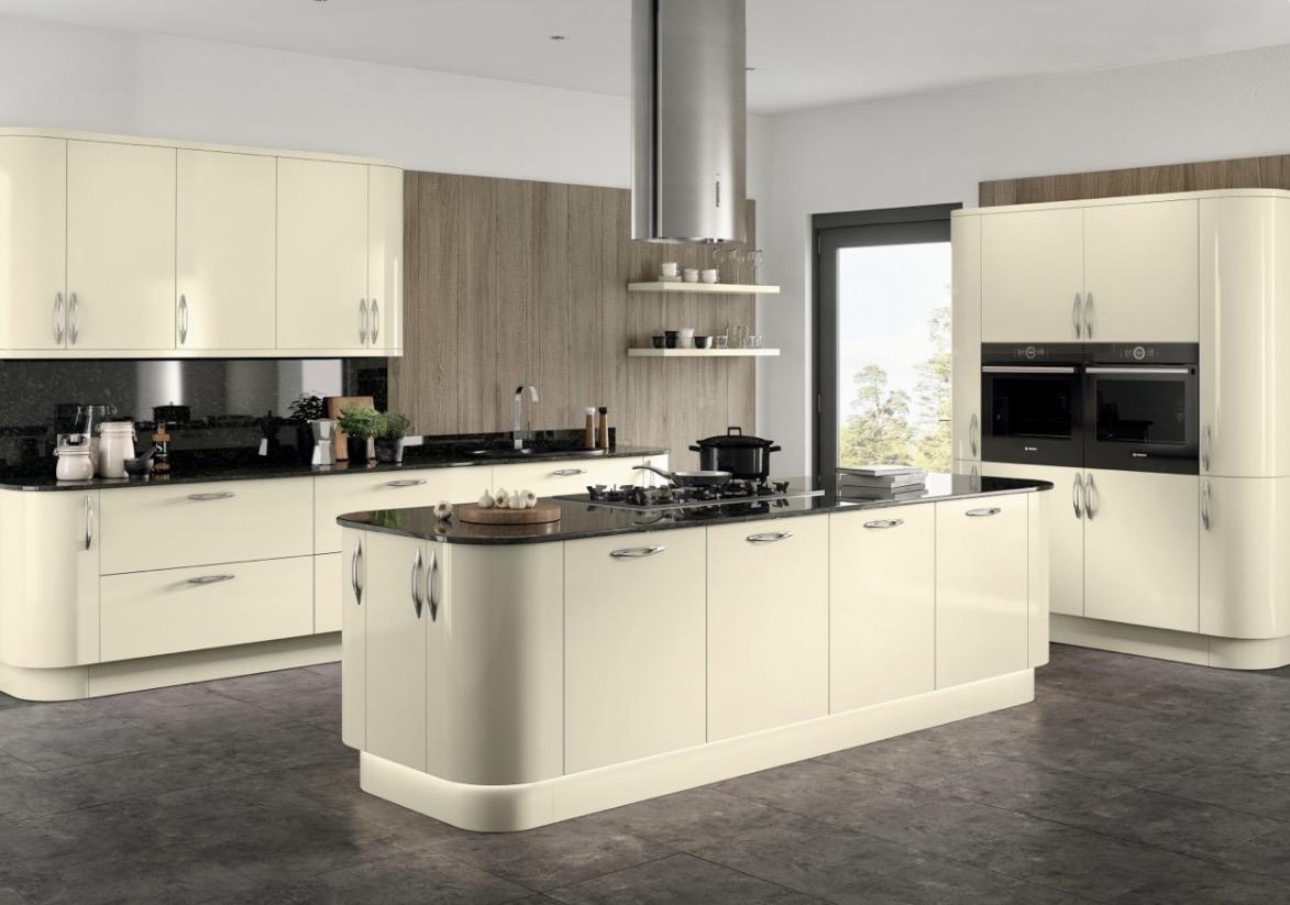 High gloss cream kitchen