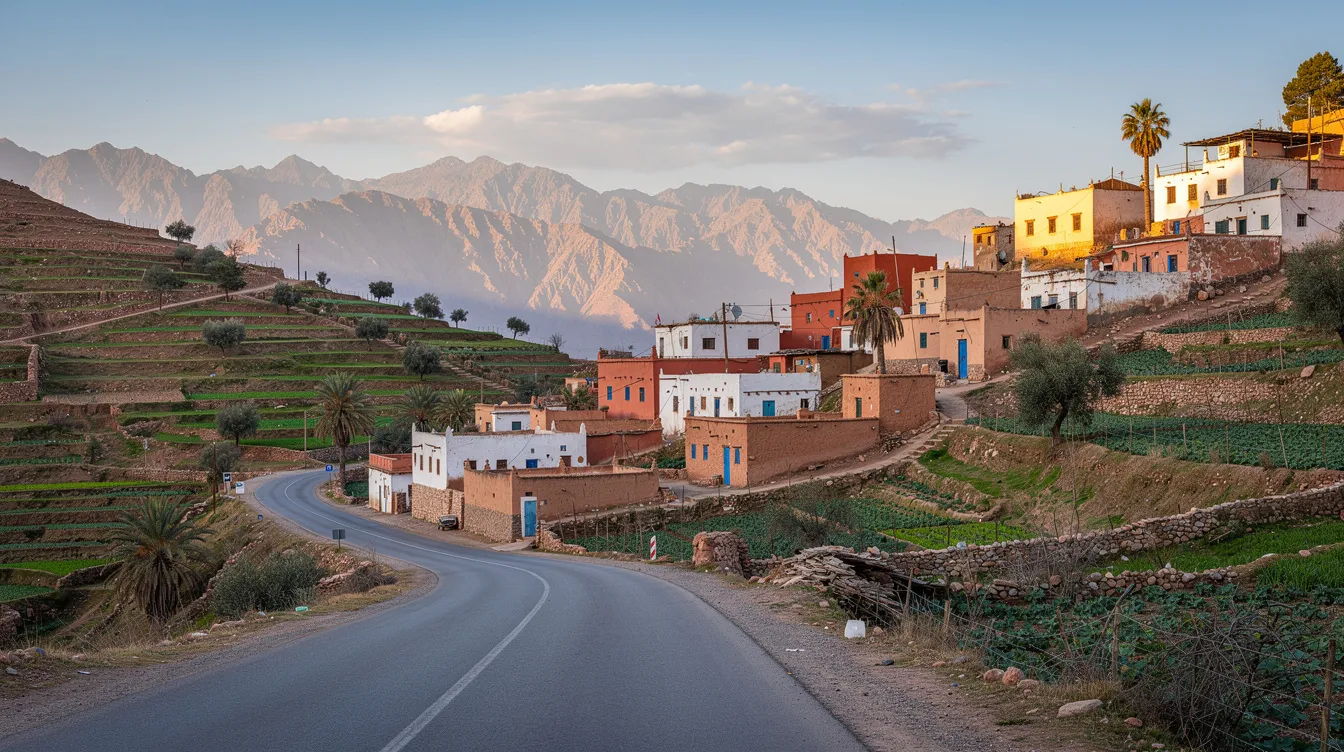 طريق كتدوز وسط دوار فالجبل فيه مدرجات خضرين فشمال المغرب.