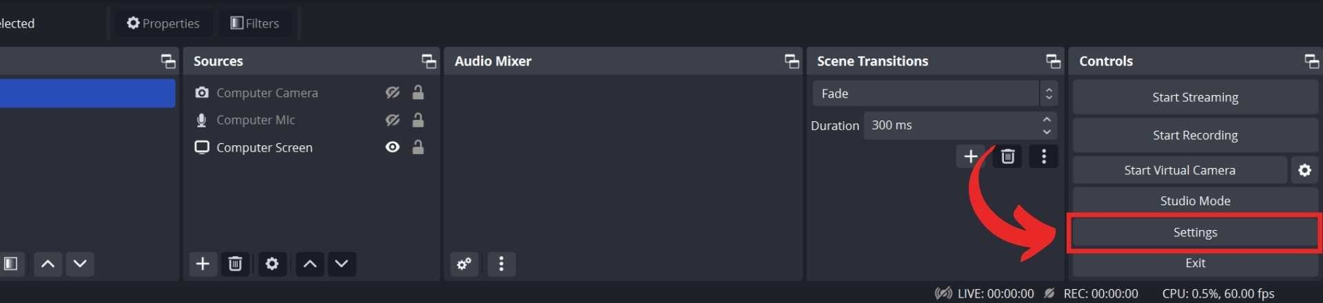Settings button
