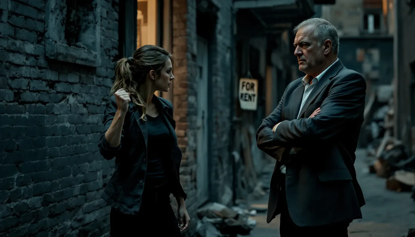 In the image, a tenant is depicted standing defiantly in front of their rental property, holding an eviction notice while engaging with a landlord who appears frustrated. This scene symbolizes the struggle against eviction, highlighting the importance of understanding the eviction process and tenants' rights in cases of unpaid rent or lease violations.