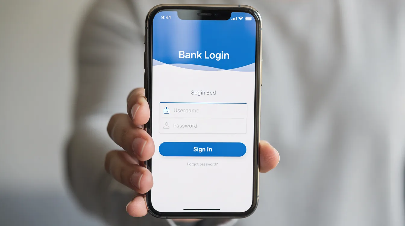 A person is holding a smartphone that displays a banking login screen, indicating the process of opening a bank account online. This digital banking solution allows users, including non-resident Pakistanis, to access their accounts and manage funds efficiently from anywhere.