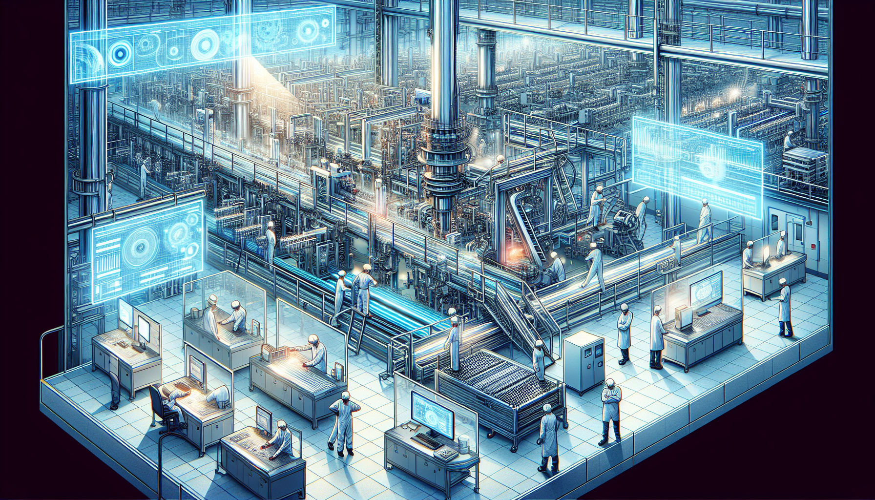 Illustration of a manufacturing plant with integrated MES software