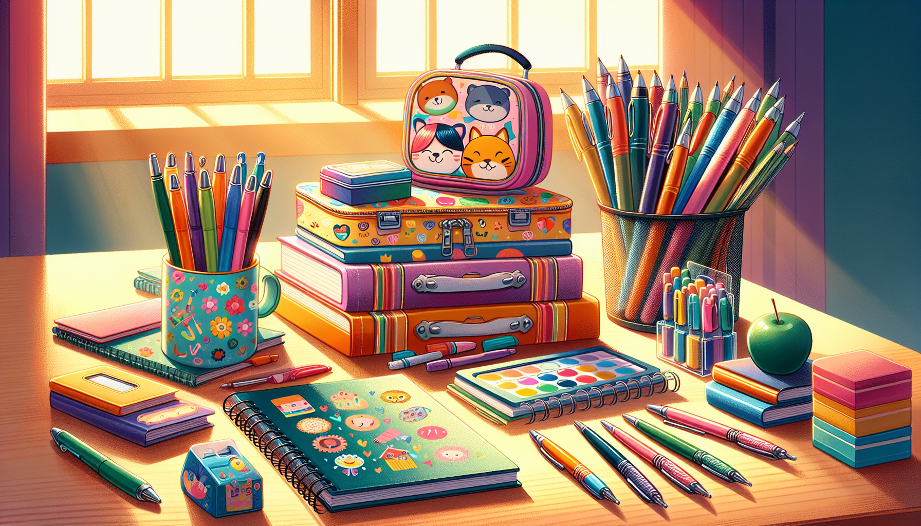 A collection of essential school supplies for the new school year.