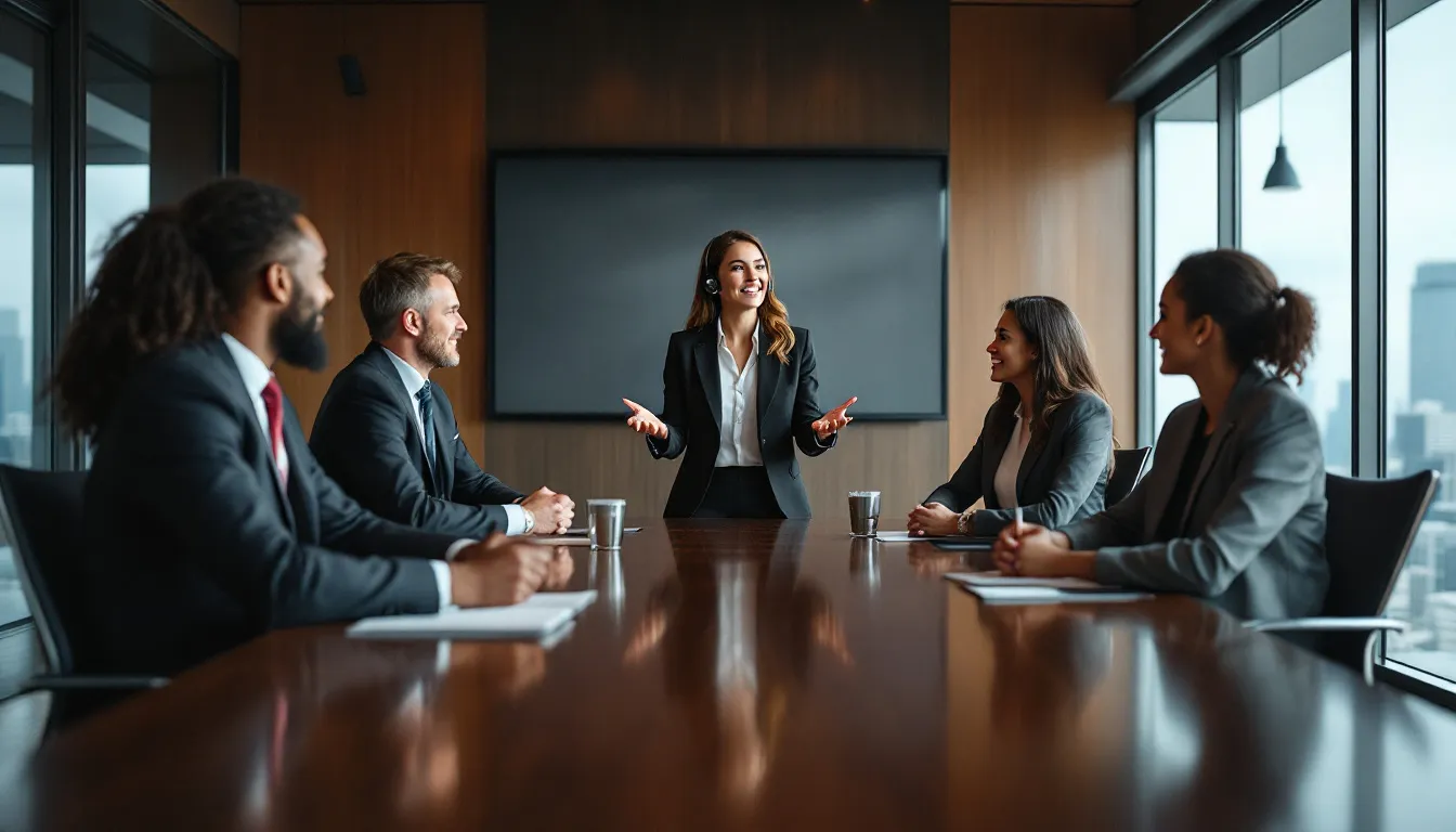 A corporate culture consultant discussing strategies with a team.