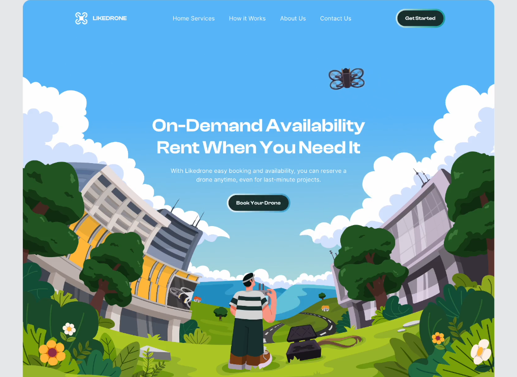 An example of a web design with custom illustrations