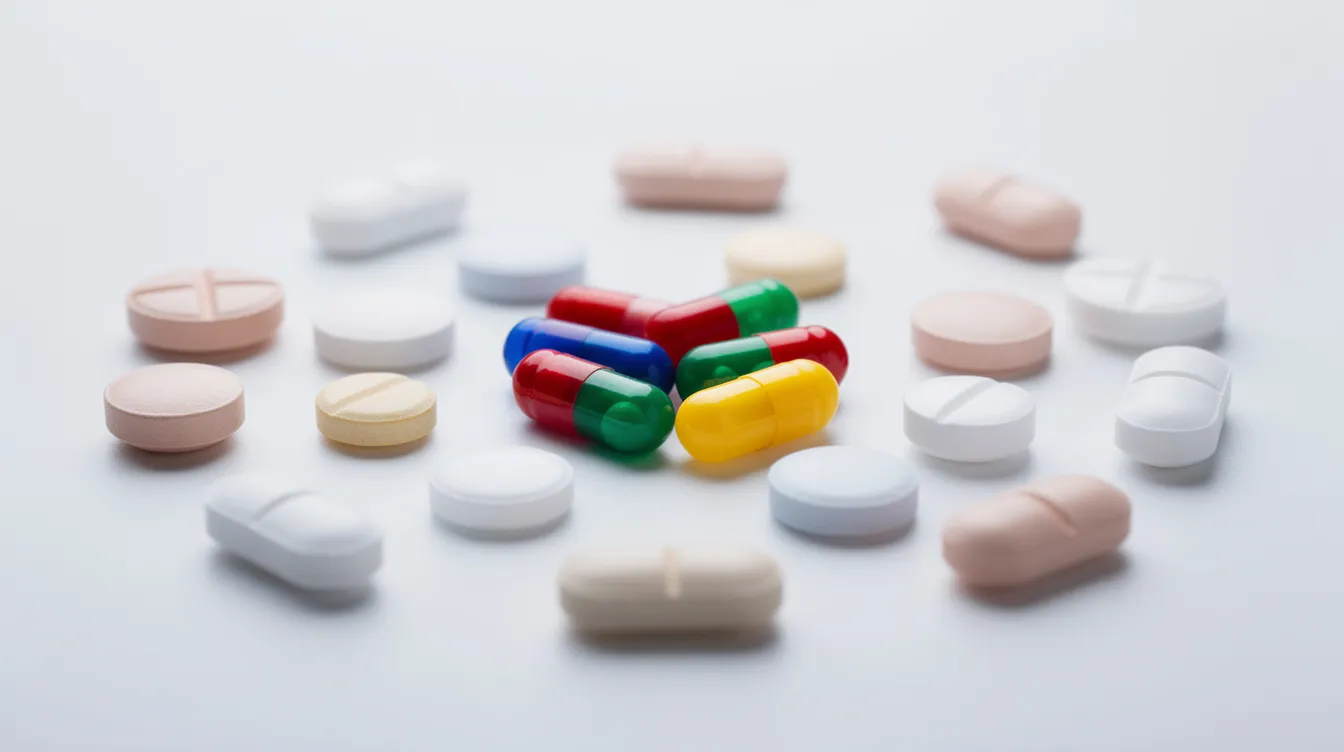 The image shows a variety of medication capsules and tablets, including some that are commonly used as weight loss medications, arranged neatly on a clean white surface. These weight loss pills may play a role in promoting weight loss and managing body weight for individuals seeking healthier lifestyles.