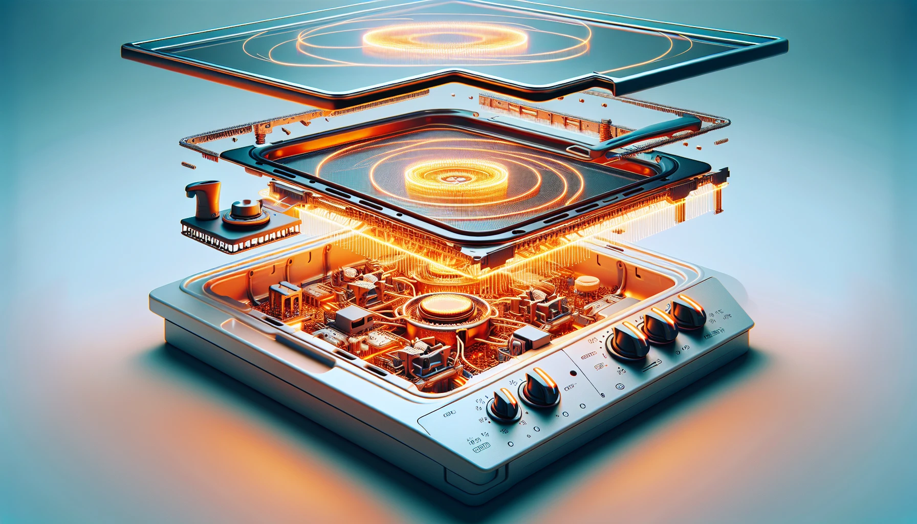 Illustration of an electric stove top with various components and functions