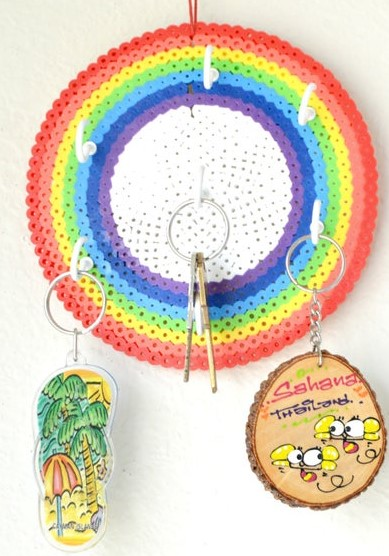 Rainbow Key holder a bead coasters made into a holder