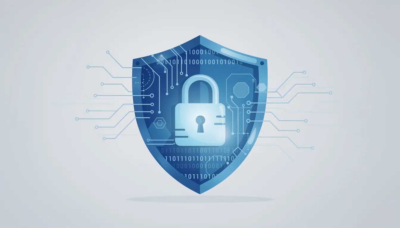 Das Bild zeigt ein Sicherheitsschild-Icon mit einem digitalen Schloss, das den Schutz von Code symbolisiert. Es repräsentiert die Bemühungen von Sicherheitsteams, Sicherheitsanfälligkeiten zu identifizieren und Software-Patches zu implementieren, um die Integrität des Codes zu gewährleisten.