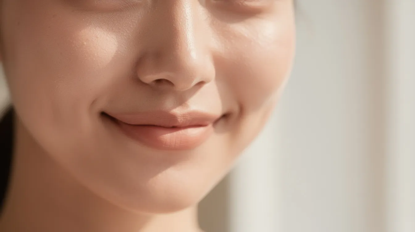 The image features a close-up of a woman's face showcasing clear, smooth skin illuminated by soft natural light, highlighting the rejuvenated skin that may result from laser resurfacing treatments. The gentle glow emphasizes the healing process and the importance of diligent sun protection for optimal recovery.