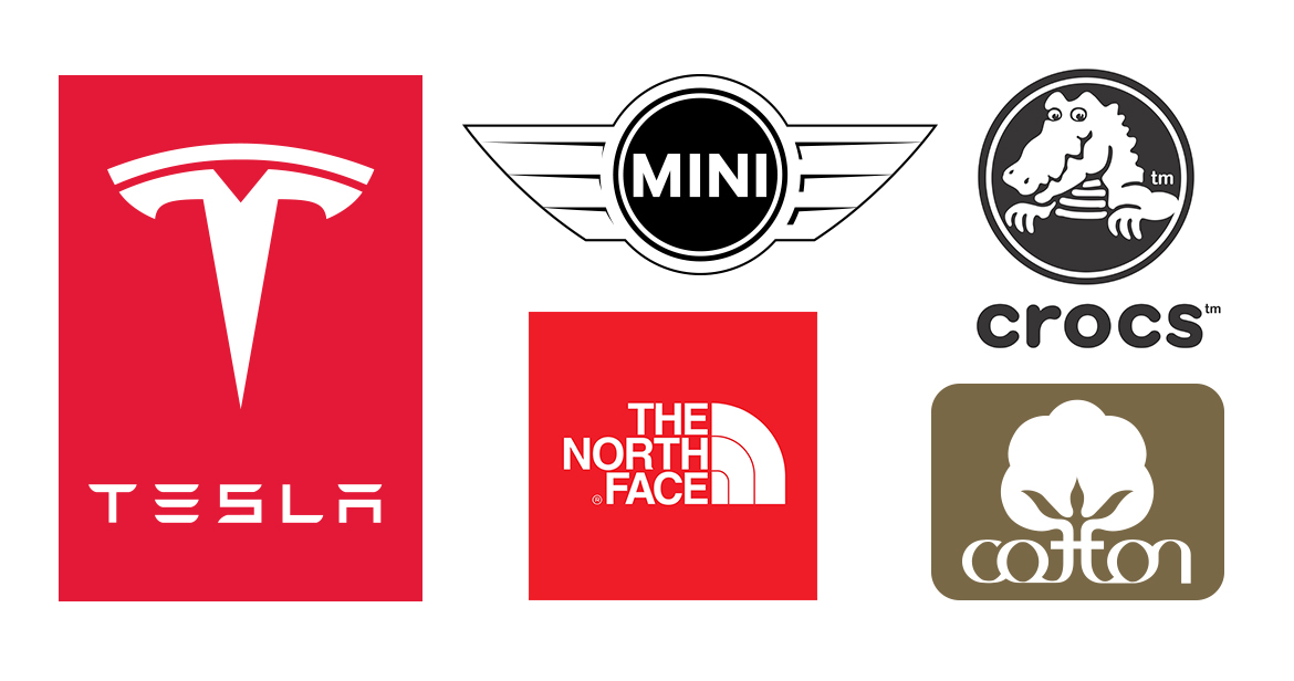 Highly popular brands with white logos. 