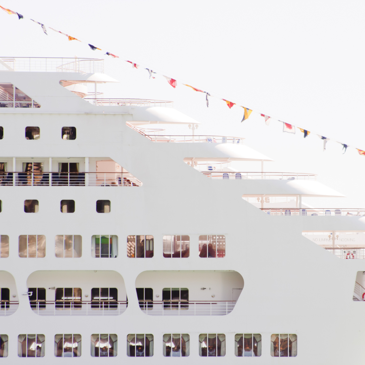 Cruise ship balconies frome side view