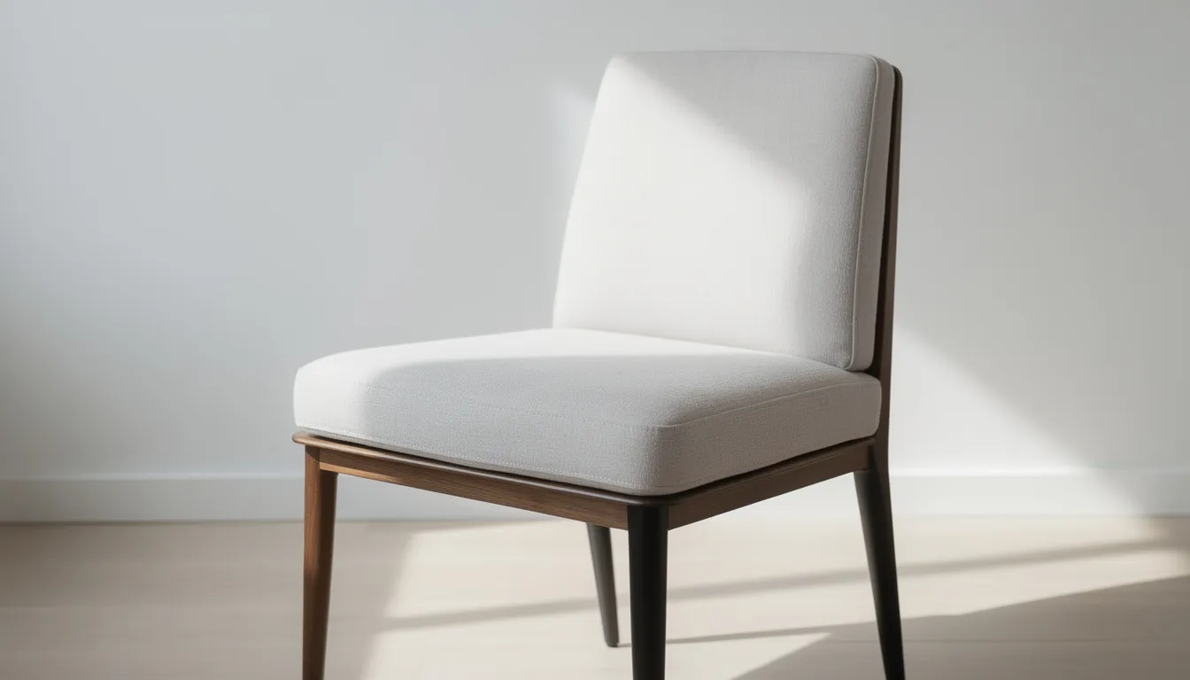 Een eetkamerstoel met een comfortabel zitkussen in een neutrale kleur, ideaal voor een moderne eethoek. Deze eetkamerstoel biedt uitstekend zitcomfort en past perfect bij diverse eetkamerstijlen.