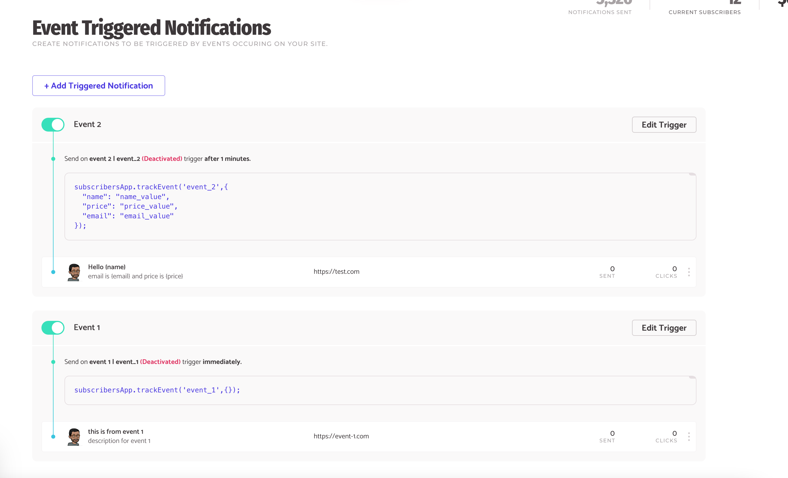 Event based web push notifications available in the Subscribers app