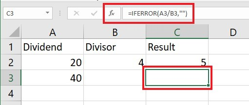 Divide IFERROR function.