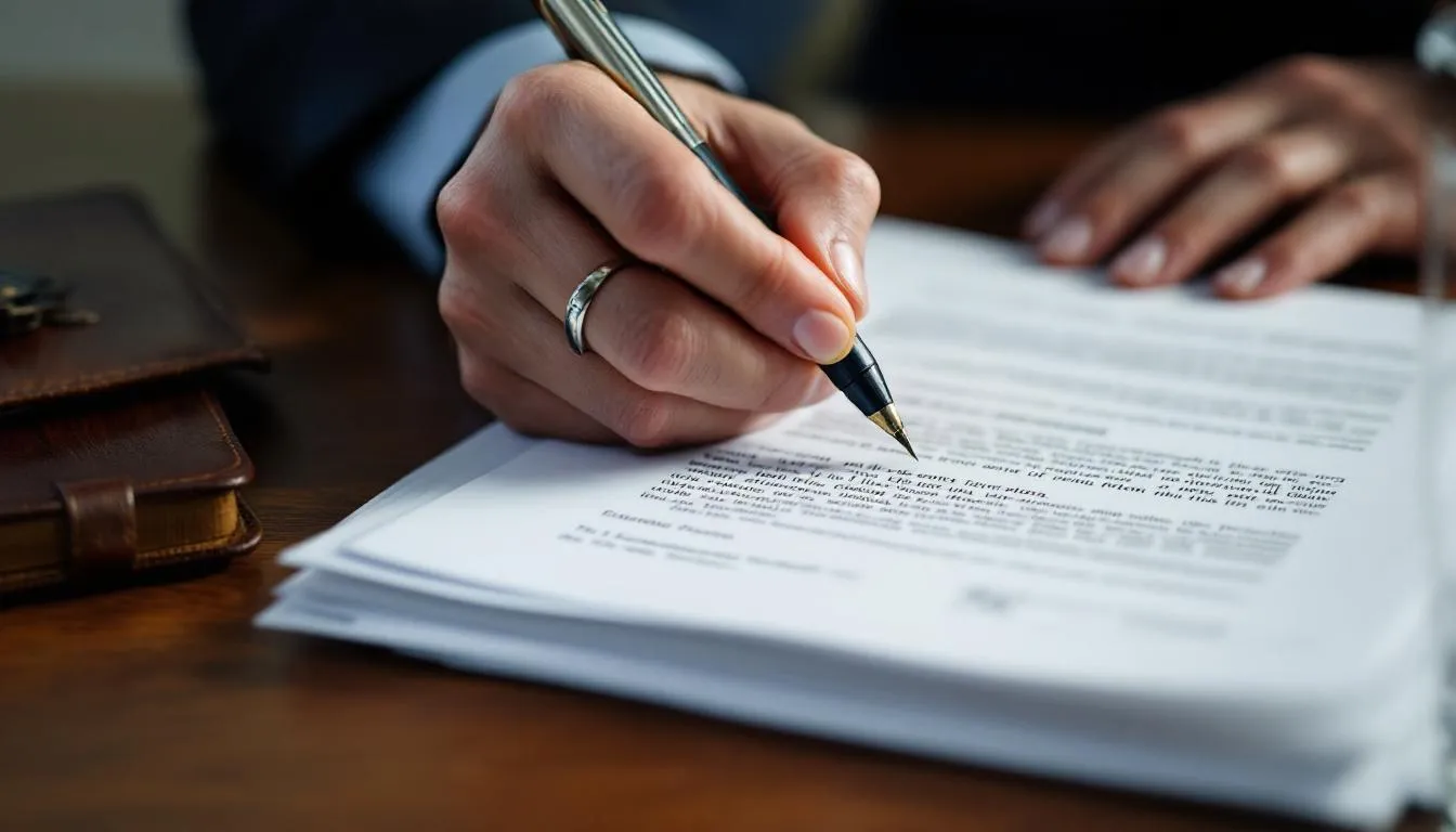 Na obrazie widoczna jest ręka podpisująca dokument prawny, który może dotyczyć tymczasowego aresztowania. Dokument ten może być związany z postępowaniem przygotowawczym oraz zabezpieczeniem prawidłowego toku postępowania karnego.